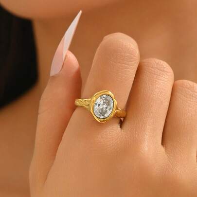 1 pieza Anillo de piedra hueca vintage, accesorio elegante para boda de verano, uso diario casual y fiesta