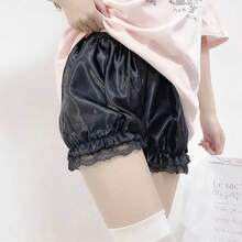 Pantalones cortos góticos de encaje de Lolita para mujer, bombachos con volantes y lazo bonito estético negro, pantalones cortos Y2k E-girl Kawaii con volantes - blanco1 - Ver 5