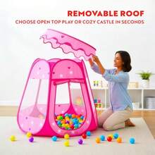 Playz Ball Pit Princess Castle Play Tents - Tiendas de campaña para niñas con estrellas oscuras y 50 bolas - Pop Up Niños Play tienda de campaña para uso interior y exterior hermoso Playland Playhouse tienda con cierre. - como en la imagen - Ver 5