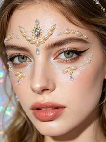 1 pieza Joya facial autoadhesiva - Gemas de cristal de lujo con forma de gota de agua, esencial para salidas diarias, festivales y fiestas temáticas en primavera/verano - Multicolor - Ver 7