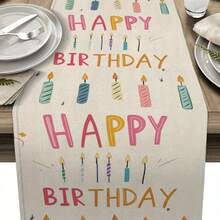 1 pieza Camino de mesa con tema de cumpleaños, 2 opciones de diseño: Impresión de letras "Feliz Cumpleaños" superpuestas en colores o Impresión de velas de cumpleaños lindas, hecho de 100% poliéster, disponible en varios tamaños, lavable a máquina, resistente al calor, resistente a las manchas, impermeable, fácil de limpiar - Multicolor - Ver 8