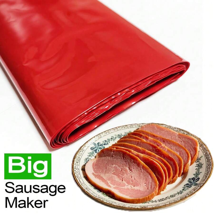 SISCCI 1m Length X 180mm Width Red Plastic Sausage Casing, Heat-Resistant Steaming And Boiling Red Sausage Film For Homemade, Commercial, Sausage, Grilled Sausage And Ham Sausage, Manual Sausage Stuffing Tool Casing - Red - View 1