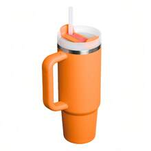 40oz Bright Orange Insulated Coffee Tumbler With Handle & Straw, Leak-Proof Stainless Steel Mug - 橘色 - 查看 5