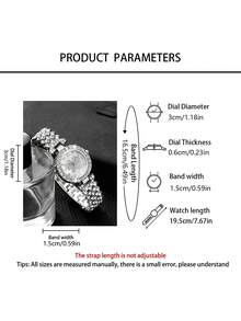 3pcs Women's Silver Rhinestone Watch & Bracelet Set, Vintage Round Silver Dial With Fully Paved Butterfly Dial, Fully Paved Bezel And Bracelet, Stainless Steel Luxurious Sparkling, Elegant And Graceful, Ideal Gift For Girlfriend, Best Friend, Graduation, Anniversary, Suitable For Multiple Occasions, Easily Create A Graceful And Luxurious Look. - Silver - View 4