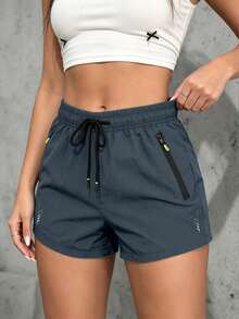 Women's Casual Sports Shorts, Elastic Waist With Drawstring, Suitable For Running, Sports, And Casual Wear In Summer - Dark Grey - View 4