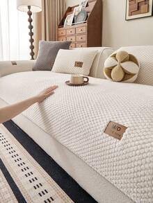1pc All-Season Comfortable Sofa Cushion Cover, Modern Minimalist Non-Slip Sofa Seat Cover, Autumn/Winter Plush Dust-Proof Stain-Resistant Machine Washable Hand Washable Sofa Cover Cloth, Beige Fresh Fashion Soft Non-Fading Non-Shedding Bedroom Decor Pet-Friendly Protective Cover, Adjustable Corner Sofa Cover Suitable For Bedroom, Office, Living Room Combination Furniture, L-Shaped Sofa And 1234-Seater Sofa - Beige - View 5