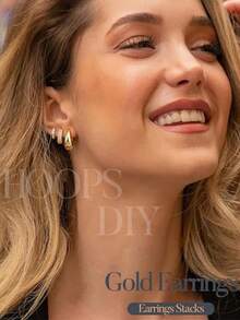 3Pairs Small Chunky Hoop Earrings For Women Hypoallergenic Earrings Set For Sensitive Ears Huggie Hoops Earring Stacks For Multiple Piercing Jewelry - Gold - View 3
