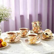 6 Pcs Espresso Cups Set ,Porcelain Coffee Cups With Saucers Set, 3.4oz  Vintage Floral Tea Cups For Women Afternoon Tea Party - 100 ML Tea Cups For Mocha Cappuccino Home Kitchen Holiday Gift - Multicolor - View 4