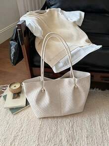 2026 Nova Bolsa de Ombro Trançada para Mulheres, Bolsa de Ombro de Alta Capacidade, Bolsa Casual para Transporte - Branco - Visão 8