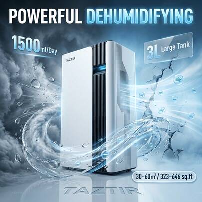  Ultra Quiet 2-In-1 Dehumidifier & Air Purifier With Negative Ion, TAZTIR 3L Portable Dehumidifier For Bedroom & Closet, Sleep Mode & Washable Filter For Pet Hair, Dust & Allergy Relief, Auto Shut-Off