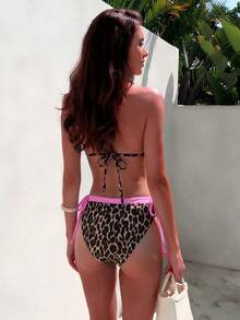 Bộ bikini họa tiết da báo và màu hồng bán chạy nhất năm 2026, đồ bơi buộc dây bên hông dành cho bãi biển, spa, kỳ nghỉ, tôn dáng. - Nhiều màu - Xem 4