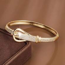 1 pièce Bracelet pour femme avec un design unique en forme de boucle de ceinture, incrusté de zirconium artificiel. Cadeau décontracté - Multicolore - Voir 4