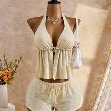 26SS Spring/Summer Vacation Beach Special Fabric Yellow Spaghetti Strap Mesh Embroidery Matching Triangle Bikini 3 Pieces Set 2026 New Women's Swimwear ArrivalFor School,Suitable For Holiday, Date, Afternoon Tea, Western, Cruise, Beach, Island, Road Trip, All Seasons, Music Festival, Boho Vacation,Bohemian Vacation, Chill Autumn ,Western Boho ,Elegant Tops For Women Women Summer 2 Pieces Sets Cream Two Pieces Set Women's Summer Sets Boho Two Pieces Set Summer Lounge Set - Amarillo - Ver 11