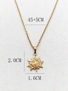 1pc Natural Style 18K Gold Plated Stainless Steel Sunflower Pendant Necklace, Unisex Minimalist Luxury Daily Wear - Yellow Gold - View 11