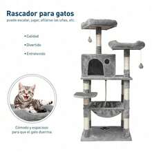 Rascador Arbol Torre Repisas Para Gatos 1.5 M Niveles Color Gris Claro - Gris claro - Ver 2