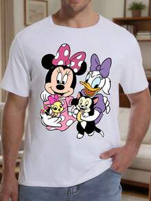 Disney 1 chiếc áo thun nam tay ngắn dáng rộng in hình hoạt hình chuột Minnie dễ thương, cổ tròn, kiểu dáng thường ngày, chất liệu dễ giặt ủi, thời trang thường nhật. - trắng - Xem 3