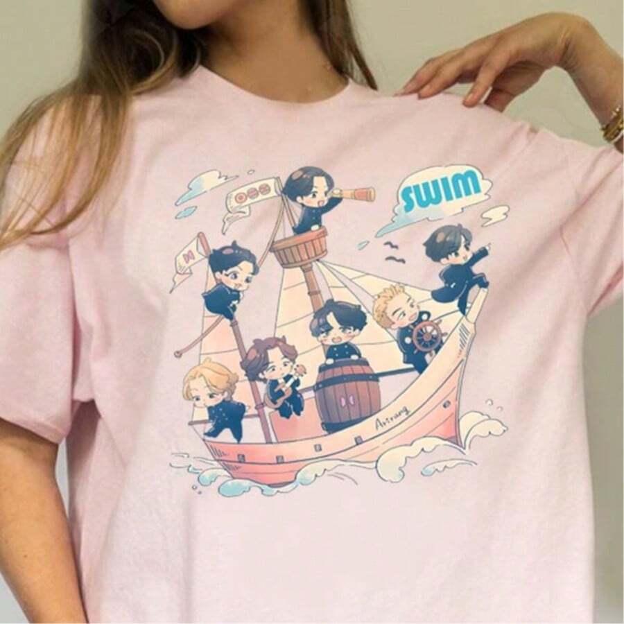 Children White Basic T-Shirt Unisex Boys Bangtan Boys Inspired Short Sleeve Casual Top, B-Ts, B-Ts Shirt, Teen Summer Clothes, Teen Girl Summer Clothes, Teen Clothes, Teen Girl Tops, Clothes For Teen Girls, B-T21, Baby Tees, Ropa De Niña De 8 Años, Blusas, Baby Doll Top, Toddler Boy Summer Clothes, Granola Girl Aesthetic, Toddler Boy Clothes, Shirts>Summer, B-TS Arirang Swim Track Shirt, Chibi World Tour 2026 Fan Tee High-Grade Soft Material, Lightweight And Cool, Neat Tailoring, Clean White Look, Youth Style, Great For Children Casual Everyday Wear Personalized Gifts, Party Favors For Kids, Gift For Kids, Friends And Family. - 粉色 - 查看 1