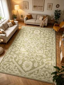 1pc French Vintage Pattern Rectangular Velvet Rug, Fresh Ocean/Cream Style, Velvet Material. Bathroom Mat, Bathroom Rug, Doormat, Small Rug, Carpet, Mat, Home Decor, Area Rug, Outdoor Mat, Bedroom Rug, Washable Rug - Multicolor - View 3