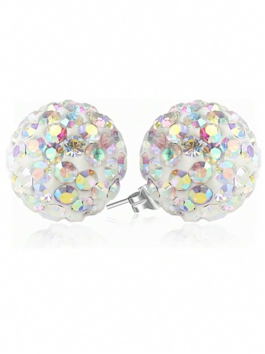 Bông tai bạc 925 đính pha lê lấp lánh hình quả cầu disco, 8mm, dành cho nữ. - Bạc - Xem 1