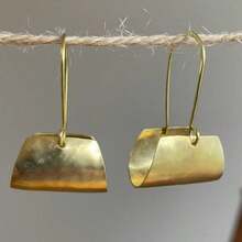 Handmade Vintage Brass Mini Hoop Earrings, Unique Hammered Design, Retro Brass Craftsmanship - Gold - View 1