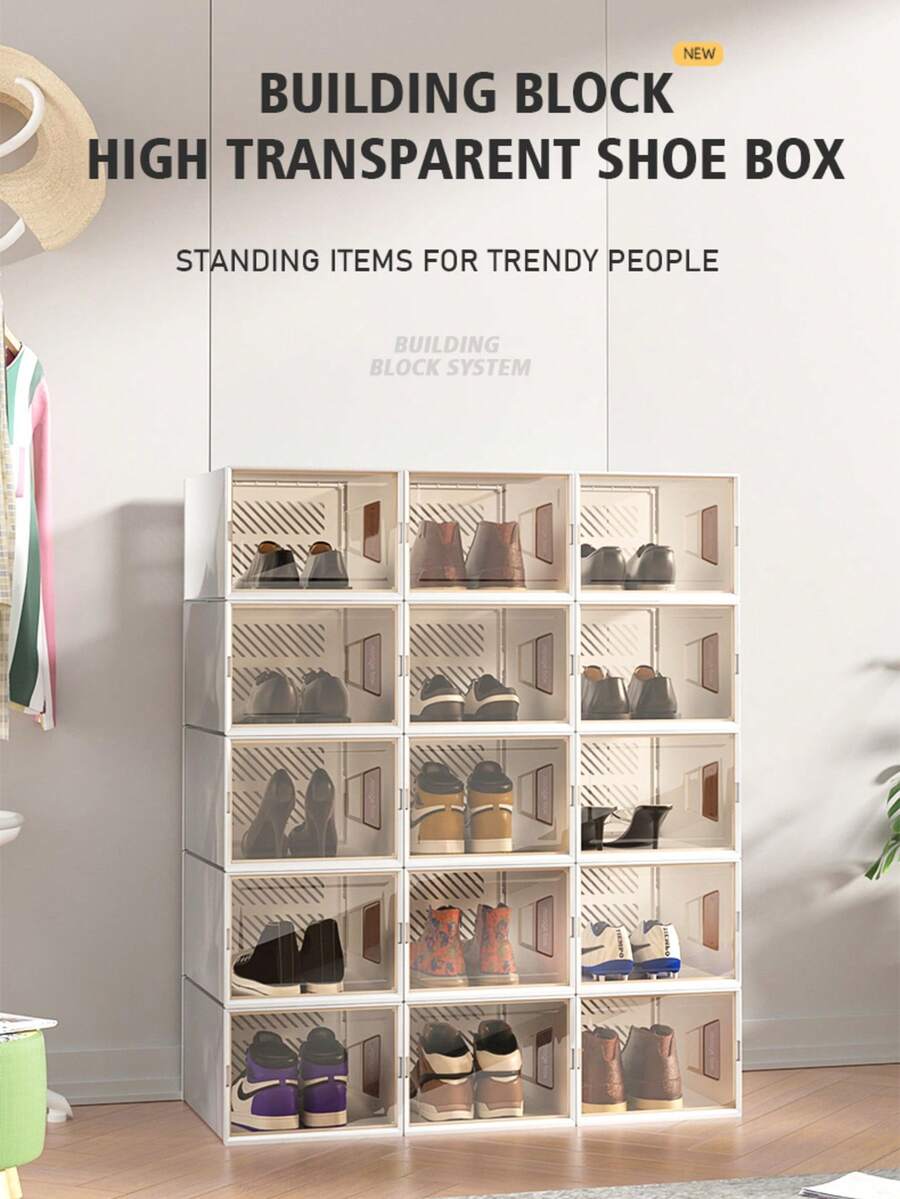 6pcs Transparent Stackable Shoe Storage Boxes, Flip-Top Dustproof Plastic Shoe Racks With Lids, Breathable Anti-Oxidation Shoe Storage Containers For Home, Dorm, Entryway - Multicolor - View 1