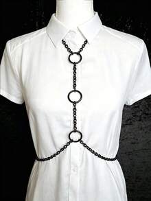 1 chiếc dây chuyền nữ phong cách Phục Hưng, gợi cảm, màu xám súng, trang trí eo, phong cách Gothic, phù hợp cho tiệc Halloween. - Xám kim loại - Xem 3