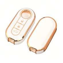 Funda de llave de coche a la moda para Fiat 500 Ducato Panda 500L Punto Lancia Musa para , llavero de coche de cuero de lujo - oro verde - Ver 3