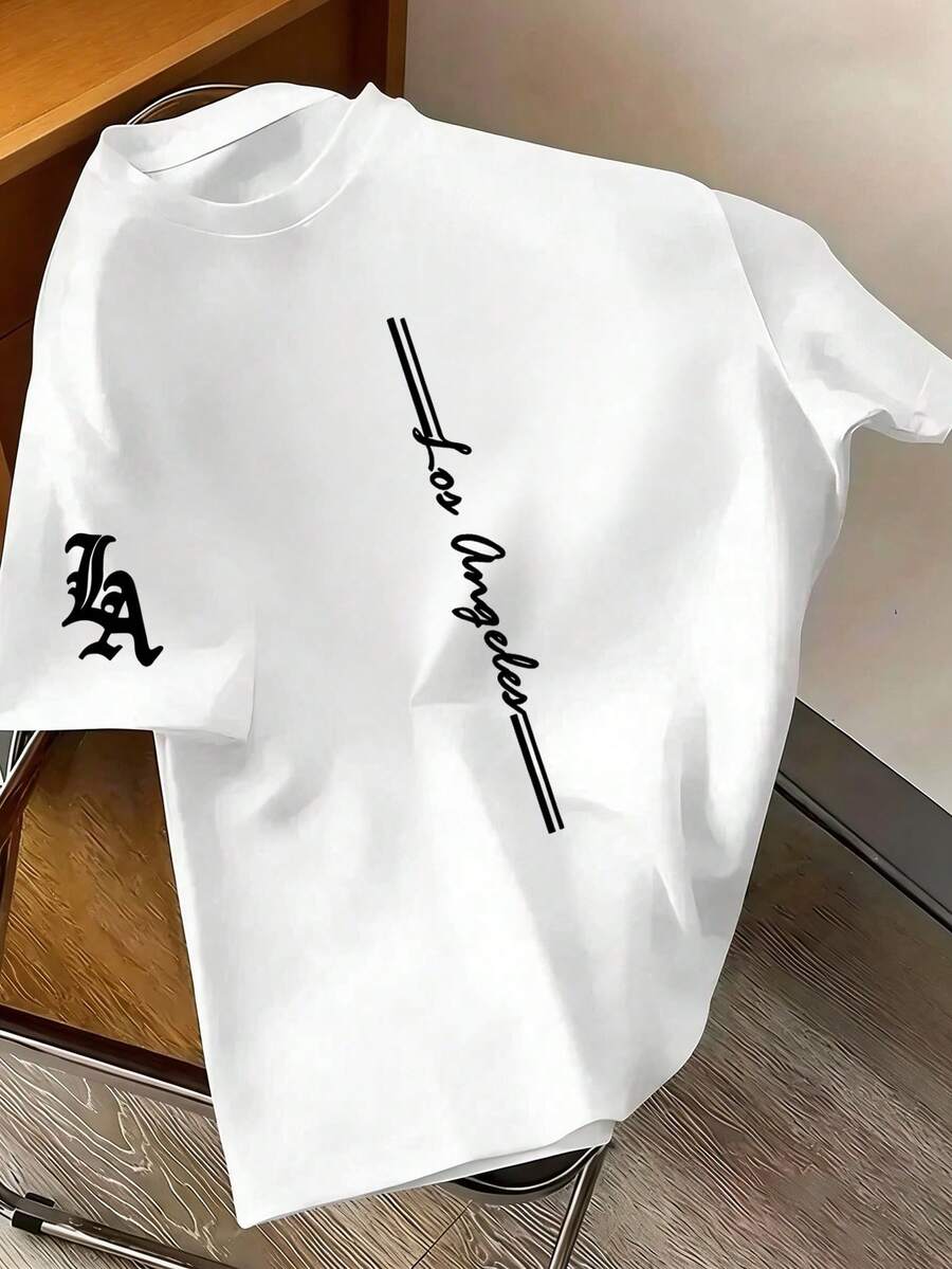 Tween Boy Los Angeles Graphic Tee, Soft & Comfortable Fabric, Suitable For Boys Outdoor Sports, Casual Wear, Streetwear, School Outfit, Fashionable Boys Spring Summer Casual Top - White - View 1