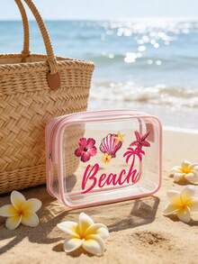 Floral & Shell Pattern PVC Waterproof Beach Bag, PVC Cosmetic Bag, PVC Travel Organizer Pouch With Zipper - Lightweight, Fade-Resistant Makeup And Toiletry Bag, Unisex, TSA-Approved Portable Cosmetic Case, Easy-To-Wipe Design, Ideal For Mothers, Teachers, Friends, Nurses, School And Vacation, Mother's Day Gift, Summer Essential - Multicolor - View 3