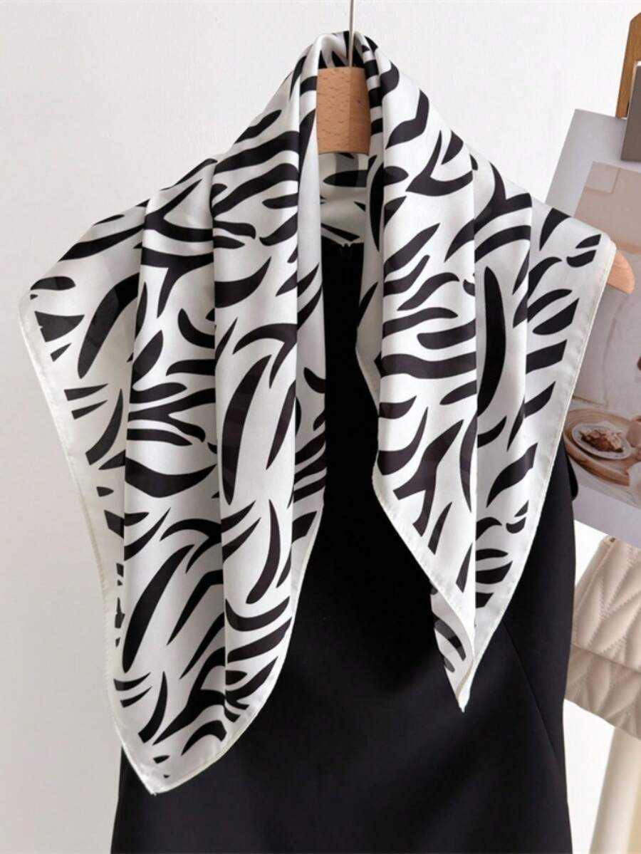 1pc Luxury Brand Leopard Print Silk Feel Scarf, Versatile Decorative Small Scarf For Women - White - View 1