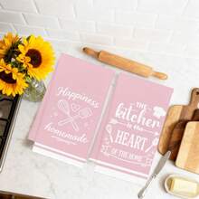 2pcs Minimalist Kitchen Towels With Text, 40*60cm Soft Microfiber Material, Suitable For Home, Kitchen, Restaurant, Outdoor Camping, Tabletop Cleaning, Dish Washing, Hand Drying, Gift - Multicolor - View 5