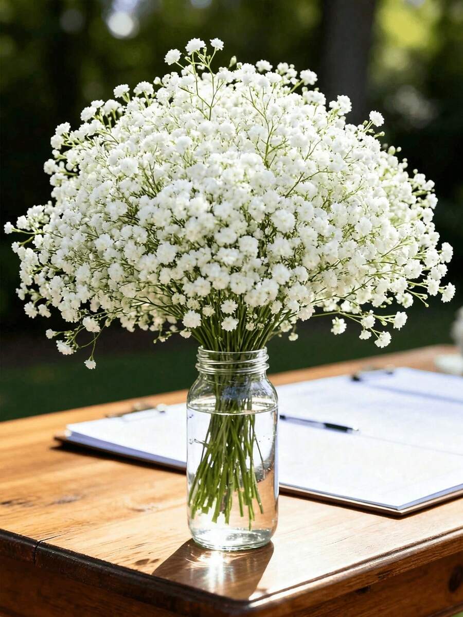 12/6 Stems Artificial White Baby's Breath Flowers, Wedding Decor, Bulk Flower Bouquet, Lifelike Texture, Home Office Decoration, Floral Arrangement, Artificial Center Piece, Outdoor Garden Yard Decor, Wedding Birthday Bride Party Decoration (23cm) - White - View 1
