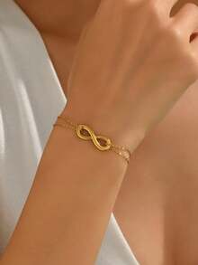 VceTd 1 pieza Brazalete minimalista de acero inoxidable con diseño de símbolo del infinito, adecuado para uso diario de mujeres o como regalo del Día de la Madre - Amarillo Oro - Ver 9