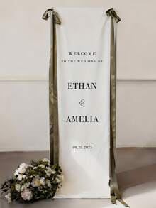 Personalized Wedding Welcome Sign, Modern Wedding Welcome Banner, Customized Fabric Wedding Banner, Boho Style Wedding, Bride's Party Welcome Sign, Customized Name Wedding Sign, Minimalist Welcome Board - Multicolor - View 6