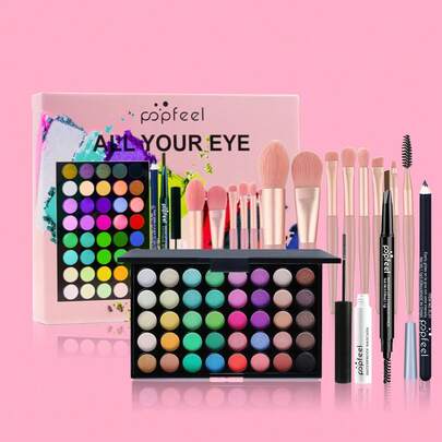 Juego completo de maquillaje de ojos POPFEEL, incluye paleta de 40 colores de sombras de ojos, máscara de pestañas resistente al agua, lápiz delineador, lápiz de cejas y brochas de maquillaje, sombras de ojos mate y con brillo de alto pigmento para looks diarios y ahumados