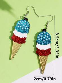 1 Pair Cute Red White Blue Star & Ice Cream Acrylic Dangle Earrings, Fashionable Daily Wear & Party Jewelry For 4th Of July - Multicolor - View 5