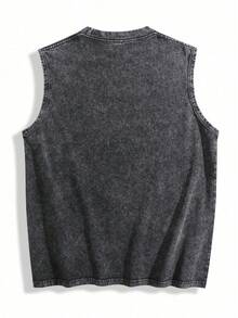 Mens Creative Retro Sleeveless Tank Top And Shorts Set Tito's Handmade Vodka Logo Print Sleeveless Printed T?Shirt, Y2K Style Street Fashion Men's Washed Vest And Shorts Set, Vintage Pattern Fun Print, Hip-Hop Style, Men's Summer Streetwear - màu đen - Xem 2