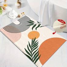 1pc Luxury Bohemian Style Modern Geometric & Floral Pattern Super Soft Microfiber Bath Mat, Non-Slip Extra Plush Bathroom Rug, Doormat, Absorbent Bath Mat, Machine Washable Low Pile, TPR Backing, Knitted Fabric, Suitable For Bathroom, Bedroom, Kitchen, Entryway, Indoor & Outdoor Use, Bathroom Accessory & Decor, Perfect Housewarming Gift - Multicolor - View 2