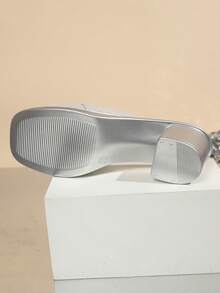 Women's New Fashion Versatile High Heel Slip-On Sandals, Elegant Style, Suitable For Outings, Gatherings And Parties, Faux Leather - Silver - View 8