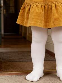 3雙嬰幼兒緊身褲，黑色緊身褲、白色緊身褲、米色緊身褲，可愛蝴蝶結腳部條紋設計網格襪，柔軟舒適日常穿著 - 彩色 - 查看 3