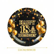 7/9 英寸生日快乐系列印花一次性纸盘，适用于生日庆祝、派对装饰、一次性派对用品、生日派对、礼物派对、庆祝活动等场合。 - 18歲生日快樂 - 查看 4