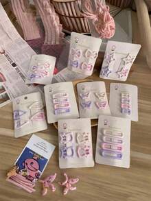 40件組愛心與星星造型夾式髮夾，適合女性日常配戴，抓夾髮針，學生用品，蝴蝶夾髮飾（不含卡片），校園頭飾 - 彩色 - 查看 6