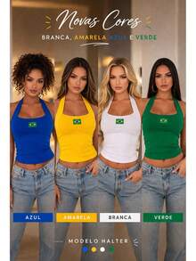 Women's Casual And Gym Halter Tank Top Summer 2026  Antonela Braga Silicone Effect - 藍色比克巴西 - 查看 2