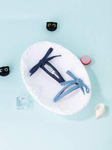 2 chiếc kẹp tóc nơ bằng vải denim, kẹp tóc mái mới, phụ kiện tóc - Xanh đậm - Xem 7