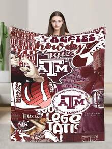 Texas A&M Merch Aggies Throw Blanket Warm Blankets Breathable Air Conditioner Blanket For Car Classic Outdoor Blankets For Picnic For All Season - màu đen - Xem 1