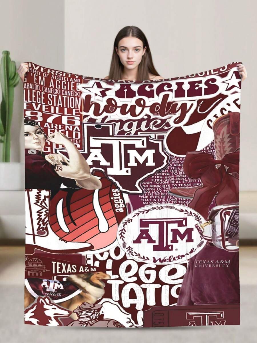 Texas A&M Merch Aggies Throw Blanket Warm Blankets Breathable Air Conditioner Blanket For Car Classic Outdoor Blankets For Picnic For All Season - Black - View 1