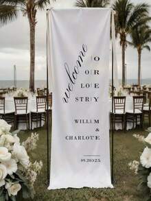 Personalized Wedding Welcome Sign, Modern Wedding Welcome Banner, Custom Fabric Wedding Banner, Boho Wedding, Bride Party Greeting Board, Custom Name Wedding Sign, Minimalist Welcome Sign, Fabric Welcome Sign, Wedding Decor, Wedding Welcome Board, Modern Wedding Welcome Board, Fabric Welcome Board, Custom Linen Wedding Welcome Board - Multicolor - View 2