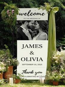 1pc Customizable Wedding Banner, Can Print Names/Photos/Dates/Text - Personalized Bride & Groom Photo Sign For Wedding, Party, Bridal Shower - Durable, Easy To Install, 3 Size Options For Lawn, Garden, Party Decor - Multicolor - View 6