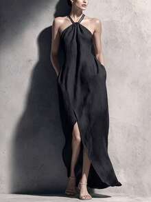 Nuevo vestido largo sin mangas para mujeres en primavera y verano - Negro - Ver 6