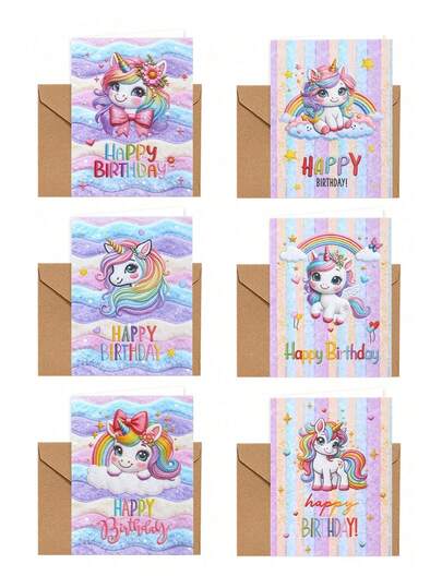 Bộ 12 thiệp/6 bộ thiệp chúc mừng sinh nhật hình kỳ lân kèm phong bì, 6 kiểu dáng khác nhau, thiệp chúc mừng sinh nhật, thiệp giấy hình kỳ lân cầu vồng dành cho gia đình, bạn bè, người thân yêu, thiệp chúc mừng sinh nhật, thiệp cảm ơn, thiệp chúc mừng, thiệp chia buồn, đồ dùng văn phòng, phụ kiện ngày lễ và thẻ quà tặng, thiệp sinh nhật, đồ trang trí tiệc sinh nhật, quà sinh nhật, quà tặng tiệc.
